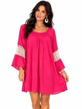 Peach Love California Hot Pink Scoop Neck Dress Cover-up Lounge Dress Medium
